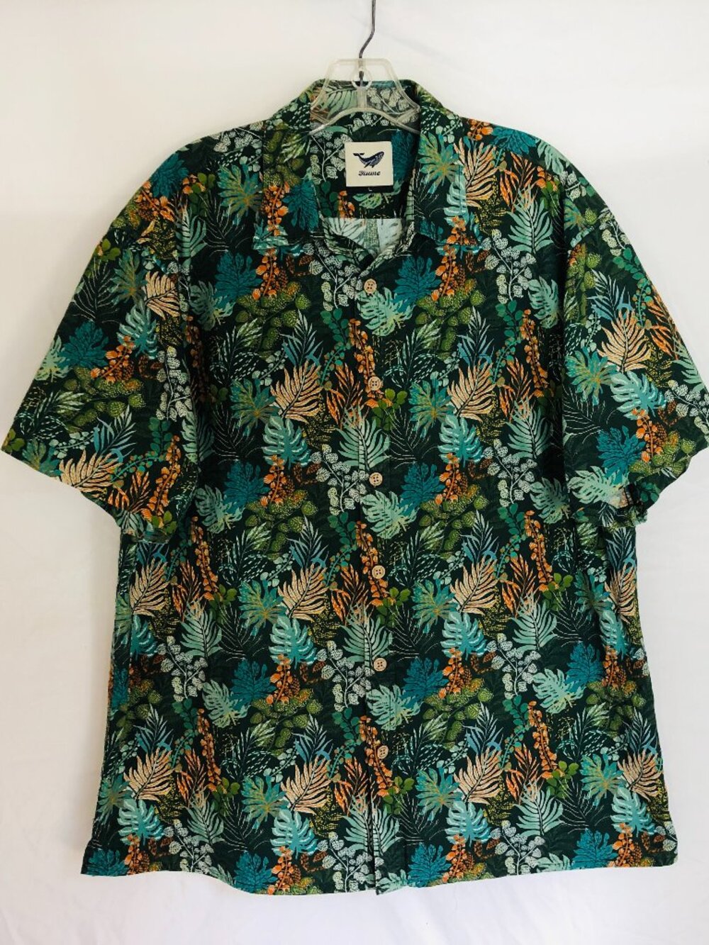 Yiume Men's Size Large Tropical Leaf Print Hawaiian Shirt